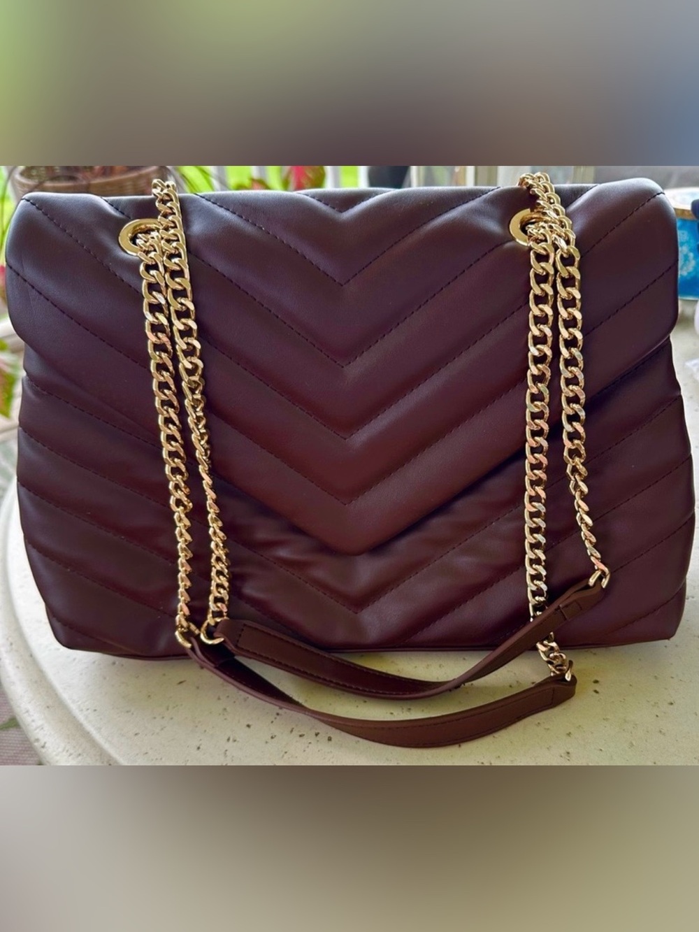 Quilted Maroon Chevron Top-Handle Magnetic Flap Purse